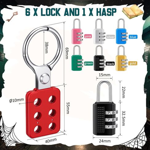 7 Pack Escape Room Themed Lock and Hasp, 3 Digit Combination Padlock Resettable Metal Lock Escape Room Themed Props for Indoor Weatherproof Travel Locker for Fence, Backyard Gate, Hasp, Case in Saudi Arabia