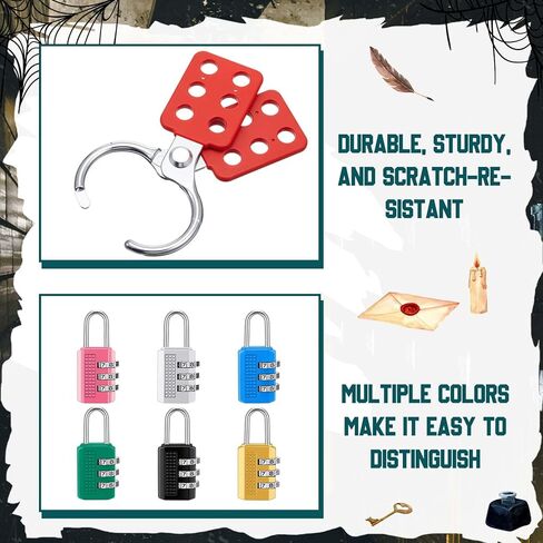 7 Pack Escape Room Themed Lock and Hasp, 3 Digit Combination Padlock Resettable Metal Lock Escape Room Themed Props for Indoor Weatherproof Travel Locker for Fence, Backyard Gate, Hasp, Case in Saudi Arabia