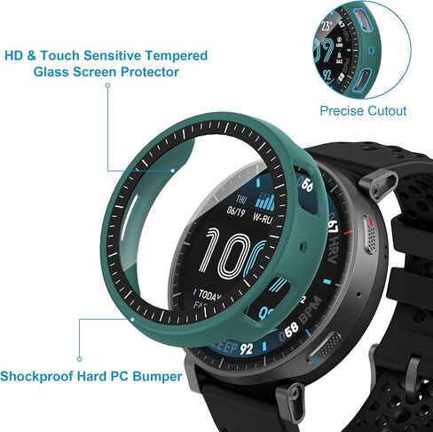 حافظة مكونة من 6 قطع متوافقة مع Amazfit Active Max مع واقي شاشة من الزجاج المقوى، غطاء واقٍ صلب مقاوم للصدمات من البولي كربونات متوافق مع Amazfit Active Max in Kuwait