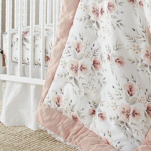 Levtex Baby - ملاءة سرير Adeline جاهزة - تناسب أسرّة الأطفال القياسية وفراش الأطفال الصغار - مجموعات كبيرة من باقات الزهور بظلال أحمر الخدود والرمادي - ملحقات غرف الأطفال - 100% قطن in Kuwait