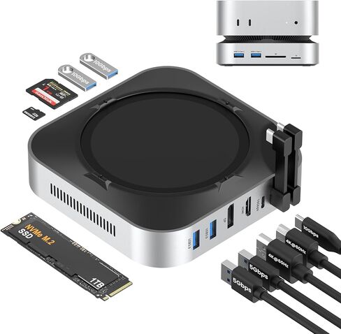 قاعدة توصيل Mac mini M4، محطة إرساء شاشة مزدوجة، ملحقات Mac mini، موزع USB C مع حاوية NVMe SSD، 2 × USB-A بسرعة 10 جيجابت في الثانية، 3 × USB-A بسرعة 5 جيجابت في الثانية، 4K60 HDMI، منفذ DisplayPort، قارئ بطاقات SD/TF in Kuwait