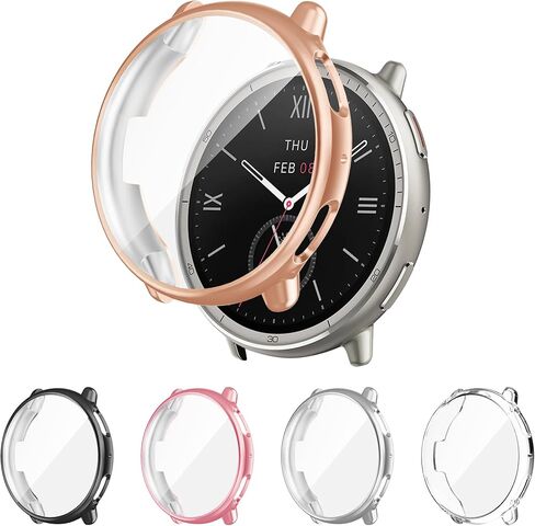 6 Pack Case Compatible for Amazfit Active Max with Tempered Glass Screen Protector, Shockproof Hard PC Bumper Protective Cover Compatible with Amazfit Active Max in Kuwait