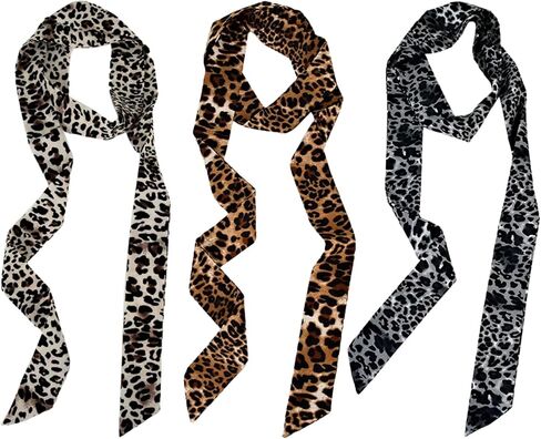 chlins 3 pcs الأوشحة الرأس للنساء ليوبارد حقيبة الأكياس لحقائب اليد الطويل نحيل الشعر شريط الرقبة للنساء الفتيات in Kuwait