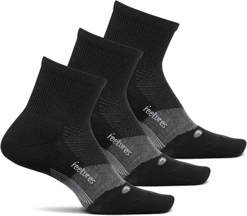 Feetures Merino 10 Cushion Quarter Sock Stripe (3 Pair) Large, Black in Saudi Arabia