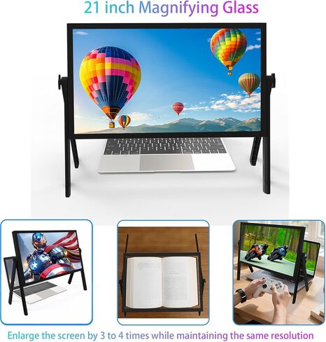 مكبر شاشة مقاس 21 بوصة لأجهزة الكمبيوتر المحمول، وموسعات شاشة عالية الدقة ثلاثية الأبعاد للأفلام ومقاطع الفيديو والألعاب، ومكبر الشاشة مع مكبر صوت بتصميم زاوية قابل للتعديل ومكبر سطح المكتب لكبار السن للقراءة (أسود) in Kuwait