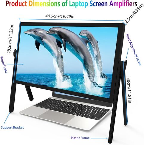 مكبر شاشة مقاس 21 بوصة لأجهزة الكمبيوتر المحمول، وموسعات شاشة عالية الدقة ثلاثية الأبعاد للأفلام ومقاطع الفيديو والألعاب، ومكبر الشاشة مع مكبر صوت بتصميم زاوية قابل للتعديل ومكبر سطح المكتب لكبار السن للقراءة (أسود) in Kuwait
