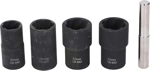 Jeanoko Screw/Fastener Extractor Kit Heavy Duty Impact Lug Nut Remover Tool for Industrial Repairs Cr Mo Steel 17mm 19mm 21mm 22mm 5Pcs in Saudi Arabia