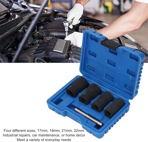Jeanoko Screw/Fastener Extractor Kit Heavy Duty Impact Lug Nut Remover Tool for Industrial Repairs Cr Mo Steel 17mm 19mm 21mm 22mm 5Pcs in Saudi Arabia