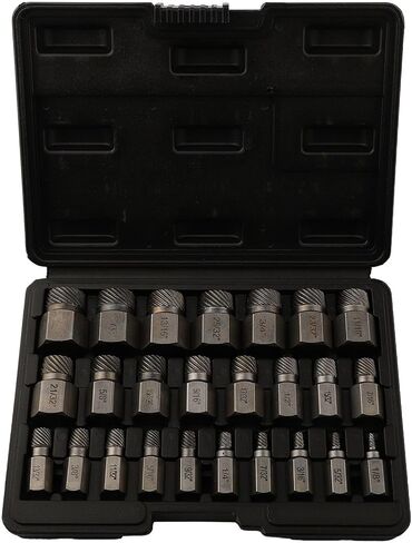 25-Piece Screw Extractor Kit 1/8 to 7/8 Inch, High Strength Metal Bolt Remover Set for Broken Screws Studs Threaded Pipes Plastic Case in Saudi Arabia