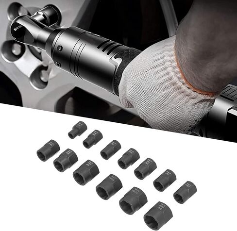 Nuts Extractor Tool Set 13 Piece Durable Impact Bolts and Nuts Remover with Storage Case for Remove Damaged Screws Professional Mechanics Chrome Molybdenum Steel Black Oxide in Saudi Arabia