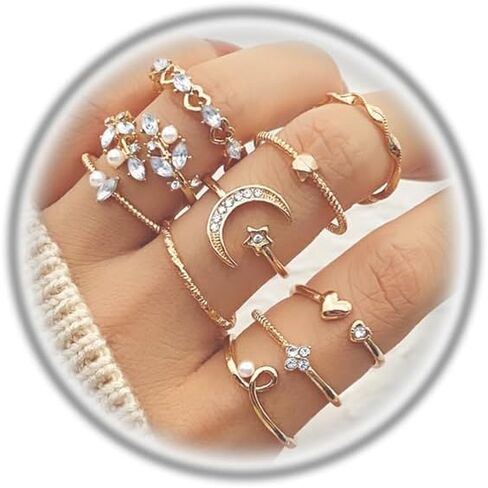 Gold Knuckle Rings Set for Women,Simple Dainty Stackable Finger Ring Pack Minimalist Cute Butterfly Moon Heart Rings Boho Statement Jewelry Size Mixed in Kuwait