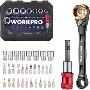 WORKPRO 34-Piece 1/4" Mini Ratchet Wrench Set, 72-Tooth, Right Angle Screwdriver Mens Gifts, 90 Degree Offset Ratcheting Screwdriver Mini Low Profile Ratchet Wrench Bit Socket Set for Tight Space in Kuwait