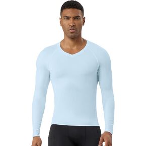 Men's V Neck Compression Shirts Long Sleeve Quick Dry Sports T-Shirt Athletic Workout Undershirts Running Gym Tops in Saudi Arabia