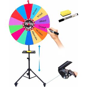 عجلة جائزة دوارة مقاس 24 بوصة، قابلة للتعديل بارتفاع 37 بوصة - 65 بوصة، عجلة دوارة لألعاب الشعار المبتكرة قابلة للتخزين مع حامل ثلاثي القوائم، لعبة عجلة الحظ، 14 لونًا in Kuwait