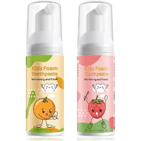 Foam Toothpaste Kids, Toddler Toothpaste with Low Fluoride, Kids Toothpaste for U Shaped & Electric Toothbrush, Foam Toothpaste for Children Ages 3 Plus (2PCS, Watermelon+Strawberry) in Saudi Arabia