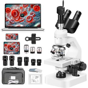 Trinocular Microscope 40x-2000x Magnification Double-Layer Stage with LED Lights on top and Bottom, Thick and Thin Dual Focusing knobs, Professional Biological Microscope (4.3-inch Screen) in Saudi Arabia