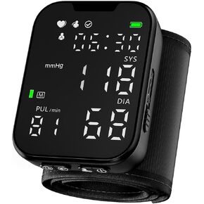 Guaever Wrist Blood Pressure Monitor, Rechargeable BP Machine with One-Button Fool-Proof Operation, Adjustable 5.3"–7.7" Cuff, LED Display, Voice Guidance, 2×150 Memory, Carrying Case, Silver in Kuwait