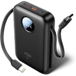 Power Bank, Portable Charger with Built in Cable 22.5W Fast Charging Battery Pack 10000mAh Slim 6 Outputs 3 Inputs LED Display Phone Charger for iPhone Samsung Pixel Moto iPad Travel Essential Gift in Kuwait