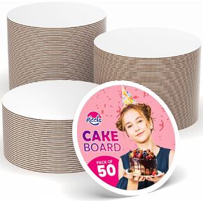 RICCLE Cake Boards 14 Inch Round Pack of 50- Smooth Edged 14" Cake Board, Disposable Cake Plates- Sturdy - White Cardboard Circles Base -Food Grade Cake Circles in Kuwait