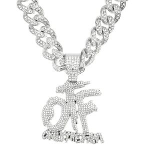 Hip Hop Diamond OTF Letter Pendant Necklace, Cuban Chain, Zinc Alloy, 20 inches in Saudi Arabia