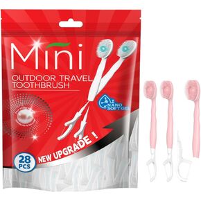 28 عبوة من فرش الأسنان الصغيرة - فرشاة أسنان للاستعمال مرة واحدة مع معجون أسنان + خيط تنظيف الأسنان + اختيار + مكشطة اللسان، حجم مناسب للسفر، ملفوف بشكل فردي، رحلة عمل أو سفر (مزيج من الفلوفر) in Kuwait