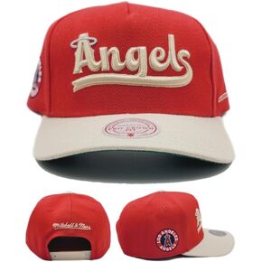 Mitchell & Ness Los Angeles Angels of Anaheim New City Connect Pro Crown Red Tan Era Snapback Hat Cap in Saudi Arabia
