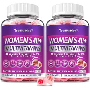 الفيتامينات الميثيلية المتعددة للنساء 40+: علكة الفيتامينات المتعددة للنساء مع البيوتين، مرافق الإنزيم Q10، الكولاجين، بذور العنب، فيتامينات A C D E، B المركب للطاقة والجمال والمناعة - نباتي، خالي من السكر، 120 علكة in Kuwait