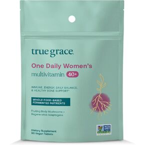 True Grace One Daily فيتامينات متعددة للسيدات 40+ معادن متخمرة، ومحولات عضوية وفطر، طاقة، مناعة، دعم العظام - غير معدلة وراثيًا - خالية من الحديد والغلوتين والصويا - 30 قرصًا نباتيًا in Kuwait