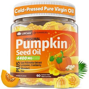 Pumpkin Seed Oil Gummies 4400mg with Saw Palmetto, Cranberry, Lycopene, Vitamin E, Zinc, Cold Pressed, Pure Virgin Pumpkin Seed Oil for Hair Growth, Skin, Urinary, Bladder & Prostate Health, 60 Count in Kuwait