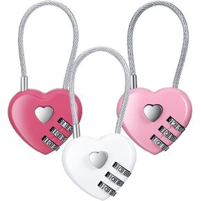 Pink Locker Lock, 3Pcs Heart Shaped Lock, Heart Locks for Suitcase & Locker (3 Colors) in Kuwait