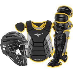 Mizuno Samurai Adult Baseball Boxed Catcher's Gear Set , Black-Yellow, 15" Men's Adult in Kuwait