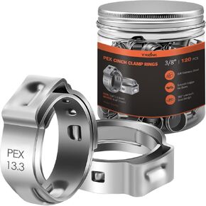 TRILINK 3/8" PEX Crimp Rings 120-Pack, 304 Stainless Steel Single Ear Cinch Clamp Rings, 3/8 Inch Leak-Proof Pinch Clamps Compatible with PEX Tubing & Standard Cinch Tools in Kuwait
