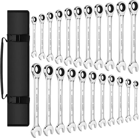 KOOPOOL Ratchet Wrenches Set, 22-Piece Combination Wrench Set, Metric & SAE, Anti-Slip Grip, CR-V Steel, 1/4" to 3/4" & 6mm to 18mm, Portable Oxford Pouch Organizer in Kuwait