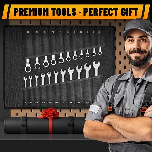 KOOPOOL Ratchet Wrenches Set, 22-Piece Combination Wrench Set, Metric & SAE, Anti-Slip Grip, CR-V Steel, 1/4" to 3/4" & 6mm to 18mm, Portable Oxford Pouch Organizer in Kuwait