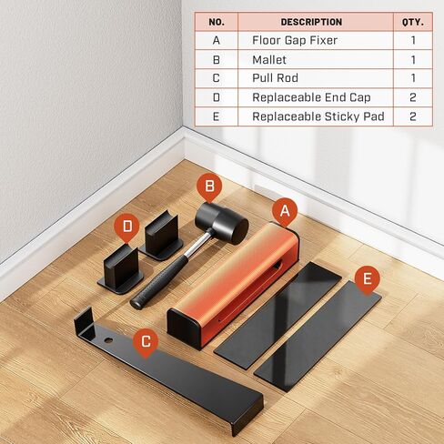Floor Gap Fixer Tool for Laminate Floor Gap Repair, with Suction Cup, Rubber Mallet Hammer, Pull Rod, Replaceable Sticky Pad and Replaceable End Cap in Kuwait