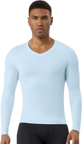 Men's V Neck Compression Shirts Long Sleeve Quick Dry Sports T-Shirt Athletic Workout Undershirts Running Gym Tops in Saudi Arabia