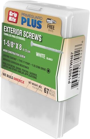 Grip-Rite PrimeGuard Plus Premium Deck Screws for Outdoor Projects - Bugle Head - T-25 Star Drive - Coarse Thread Wood Screws - 9 x 2-1/2" - 40 Count Box - White - P212STWH40 in Saudi Arabia
