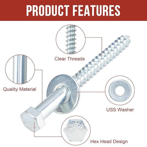5/8" x 8" Lag Bolts (12 PCS) 5/8 inch Lag Screws for Wood, Heavy Duty Hex Head with Washers, Zinc Plated in Kuwait