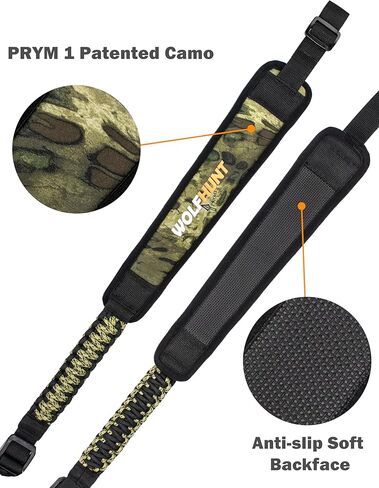 WOLFHUNT حبال بندقية ذات نقطتين مع دوارات، حبال بندقية شبه باراكورد مع خطاف معدني، حزام كتف قابل للتعديل للصيد في الهواء الطلق، أخضر مموه in Kuwait