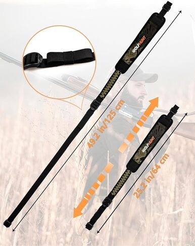 WOLFHUNT حبال بندقية ذات نقطتين مع دوارات، حبال بندقية شبه باراكورد مع خطاف معدني، حزام كتف قابل للتعديل للصيد في الهواء الطلق، أخضر مموه in Kuwait