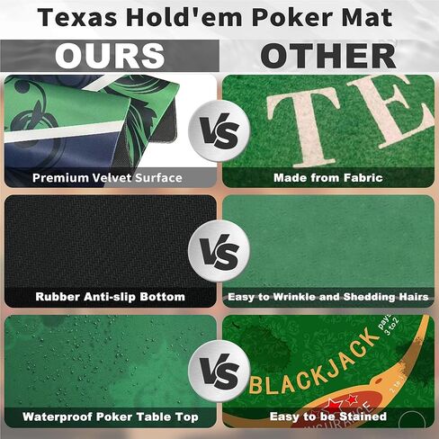 70 x 35 Inch Poker Mat Texas Hold’em Table Top for 6–8 Players, Non-Slip Rubber Poker Layout with Carrying Bag for Poker Night Blackjack Casino Games in Saudi Arabia