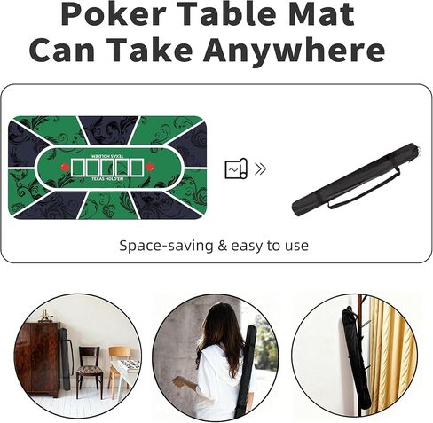 70 x 35 Inch Poker Mat Texas Hold’em Table Top for 6–8 Players, Non-Slip Rubber Poker Layout with Carrying Bag for Poker Night Blackjack Casino Games in Saudi Arabia