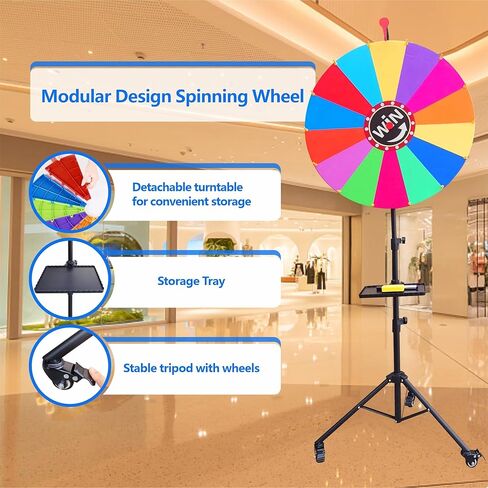 عجلة جائزة دوارة مقاس 24 بوصة، قابلة للتعديل بارتفاع 37 بوصة - 65 بوصة، عجلة دوارة لألعاب الشعار المبتكرة قابلة للتخزين مع حامل ثلاثي القوائم، لعبة عجلة الحظ، 14 لونًا in Kuwait