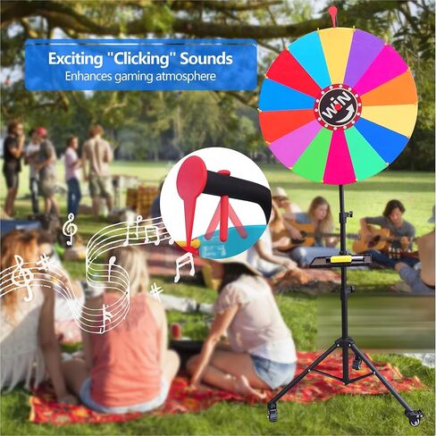 عجلة جائزة دوارة مقاس 24 بوصة، قابلة للتعديل بارتفاع 37 بوصة - 65 بوصة، عجلة دوارة لألعاب الشعار المبتكرة قابلة للتخزين مع حامل ثلاثي القوائم، لعبة عجلة الحظ، 14 لونًا in Kuwait