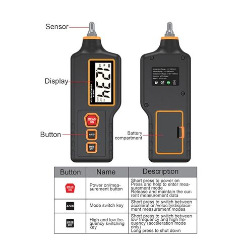 جهاز قياس الاهتزاز المحمول باليد من WALFRONT كاشف الاهتزاز الرقمي جهاز اختبار التسارع والنزوح أداة قياس الاهتزاز الطويلة in Kuwait