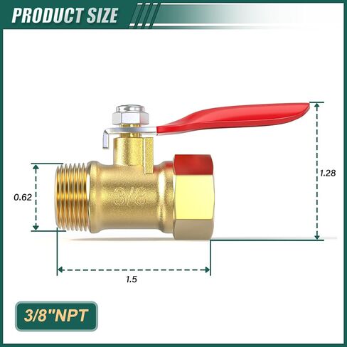 2PCS Heavy Duty Brass Mini Ball Valve, 3/8" NPT Male x Female Shut Off Switch, for Air Compressor Thread Pipe Fitting in Kuwait