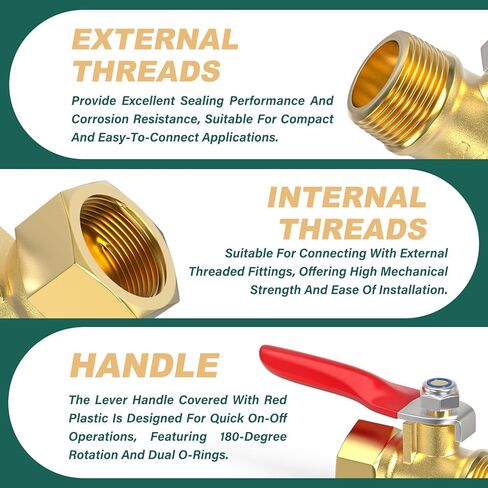 2PCS Heavy Duty Brass Mini Ball Valve, 3/8" NPT Male x Female Shut Off Switch, for Air Compressor Thread Pipe Fitting in Kuwait