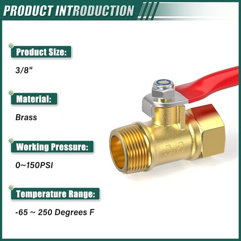 2PCS Heavy Duty Brass Mini Ball Valve, 3/8" NPT Male x Female Shut Off Switch, for Air Compressor Thread Pipe Fitting in Kuwait