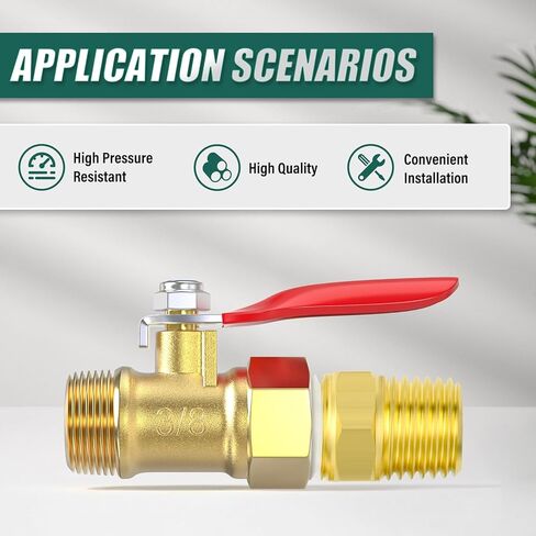 2PCS Heavy Duty Brass Mini Ball Valve, 3/8" NPT Male x Female Shut Off Switch, for Air Compressor Thread Pipe Fitting in Kuwait