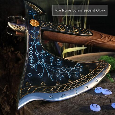 نسخة طبق الأصل معدنية من AncientSmithy Kratos Leviathan Ax مع رونية متوهجة في الظلام، فأس كراتو حقيقي مع شفرة فولاذية صلبة عالية الكربون in Kuwait